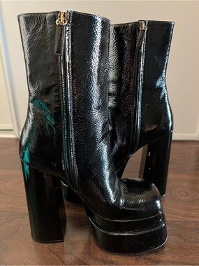 Versace Black Patent Platform Ankle Boots